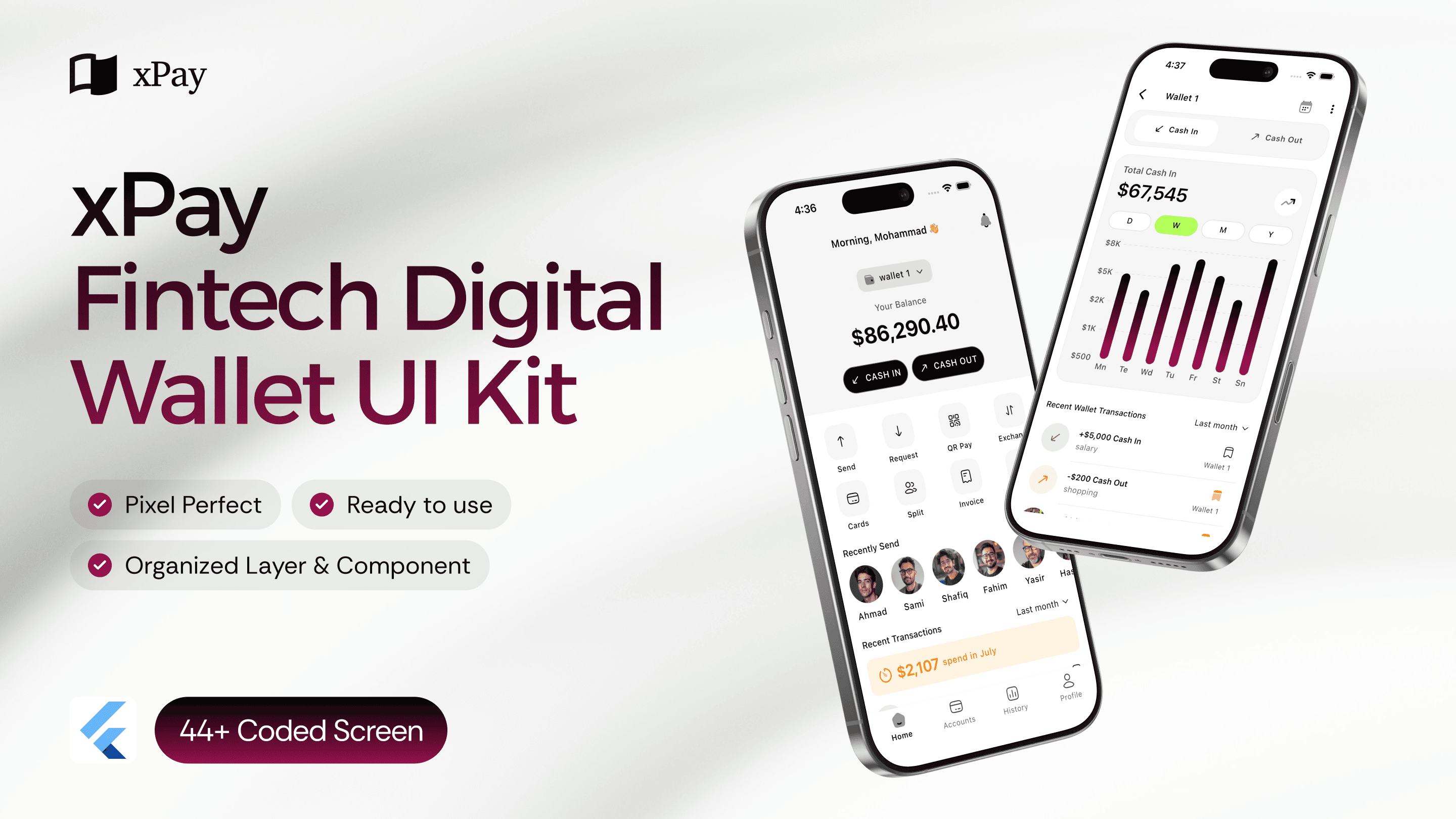 XPay: Flutter Digital Wallet UI Kit | 44 Screens for Fintech & Mobile Banking